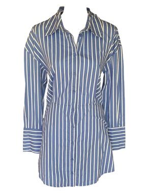 Honey Peach 100% Cotton Blue White Vertical Stripe Button-Up Casual Mini Dress M